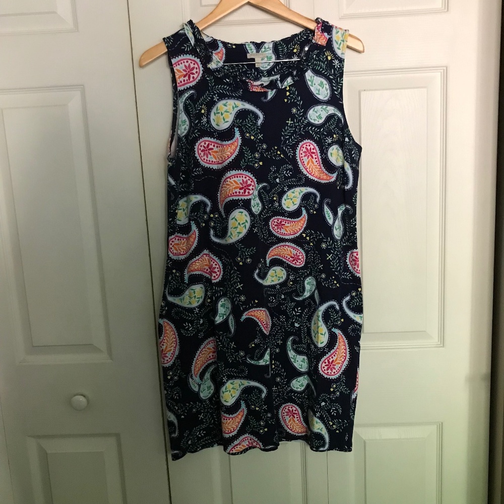 Talbots Preppy Navy Blue Floral Paisley Printed Shift Dress L Lp